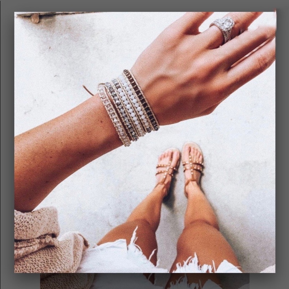 Champagne Crystal and White Jade Wrap Bracelet